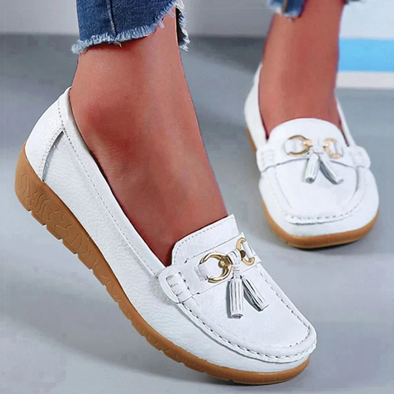 Celeste - Genuine Leather Tassel Moccasins Shoes