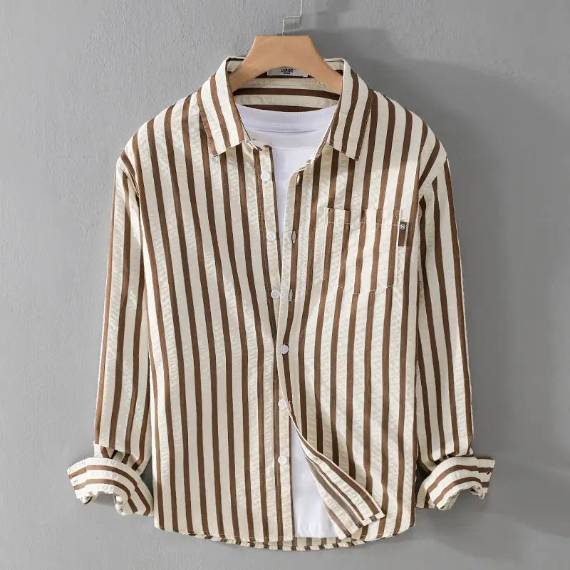 Men's Elegant Striped Dress Shirt Khaki Shirts