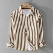 Men's Elegant Striped Dress Shirt Khaki Shirts