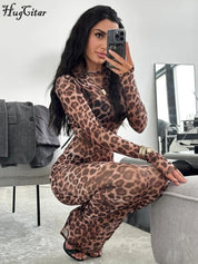 Hugcitar Leopard Print Mesh Maxi Dress Dresses