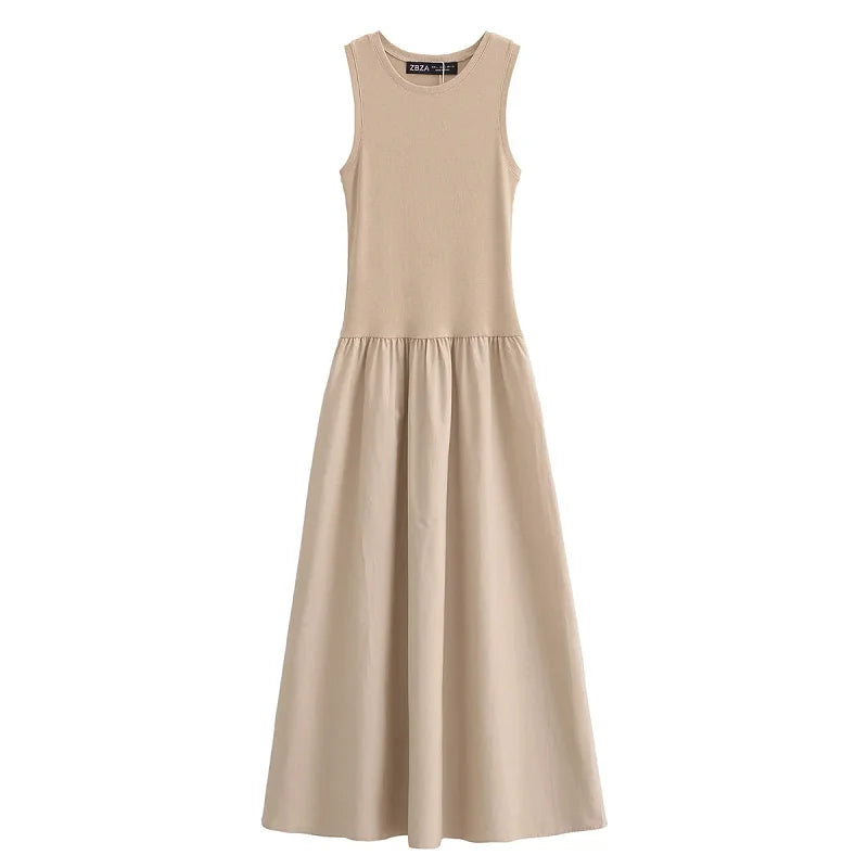 Sleeveless Elegant Maxi Dress Khaki Dresses