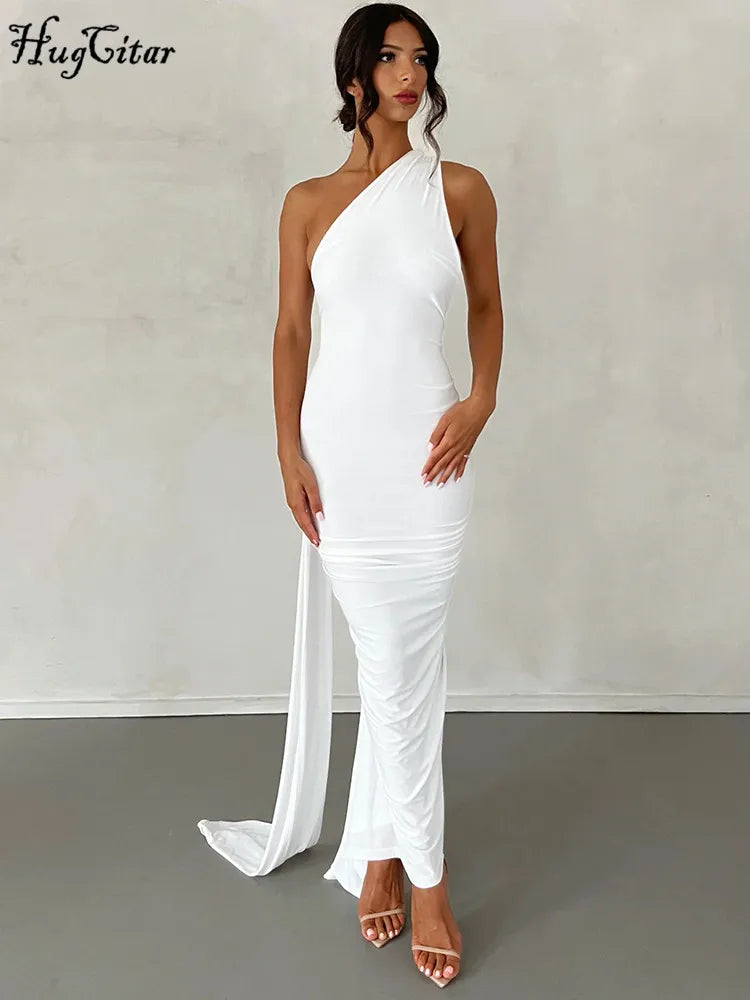 Hugcitar One‑Shoulder Ruched Maxi Dress Dresses