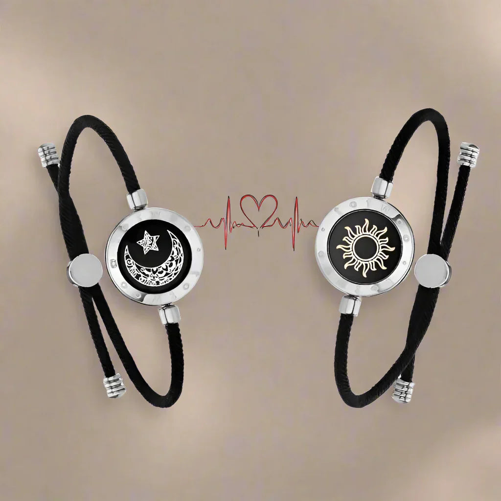 Sun and Moon totwoo Love Bracelets,Long Distance Relationship touch Light up & Vibrate Bracelets for Couples, Gifts Sliver and Sliver Jewellery
