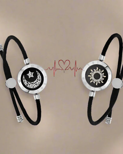 Sun and Moon totwoo Love Bracelets,Long Distance Relationship touch Light up & Vibrate Bracelets for Couples, Gifts Sliver and Sliver Jewellery