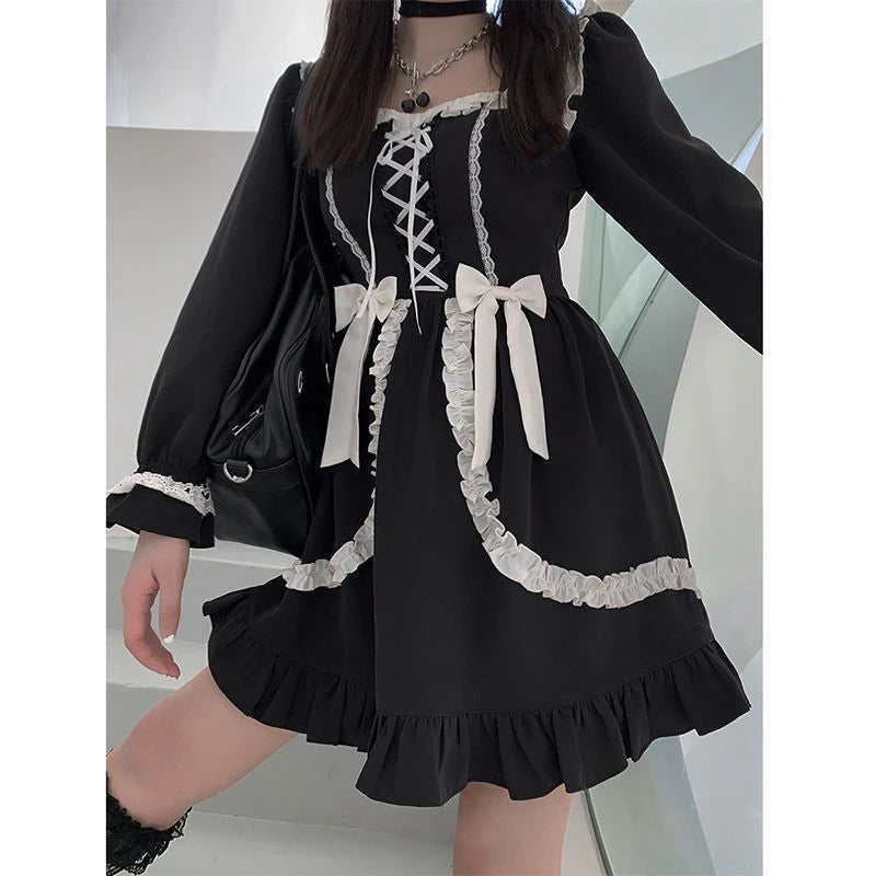 Kawaii Lolita Dress Black Plaid Dresses