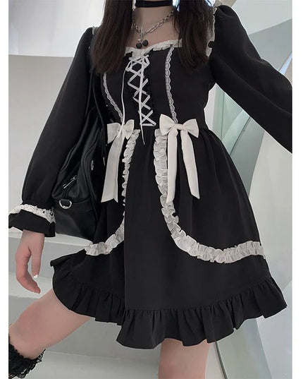 Kawaii Lolita Dress Black Plaid Dresses
