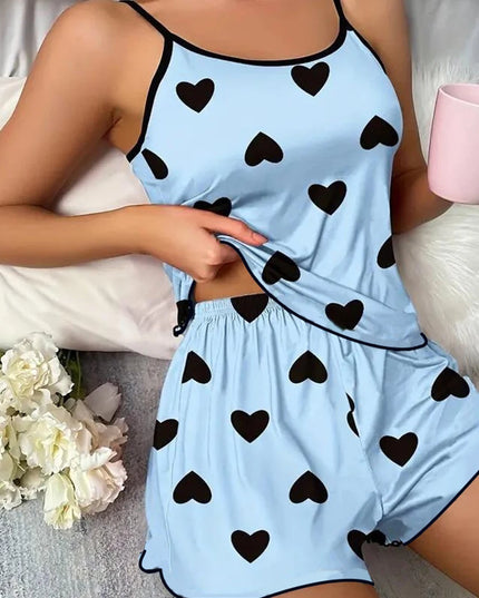 Women's Ice-Silk Heart-Print Pajama Set Women's Tops