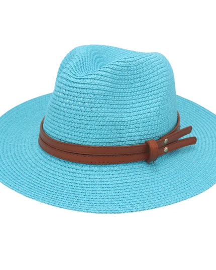 Breathable Straw Panama Sun Hat Lake Blue Hats