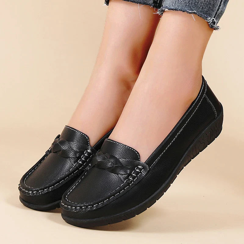 Diana - Genuine Leather Moccasin Black Women Shoes