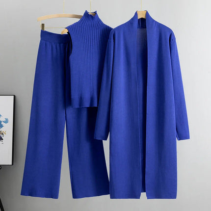 Elisabeth™ | Women's Knitted 3 Piece Set Blue One Size Fits All