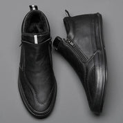 Men's Non-Slip Plush-Lined Leather Sneakers Shoes