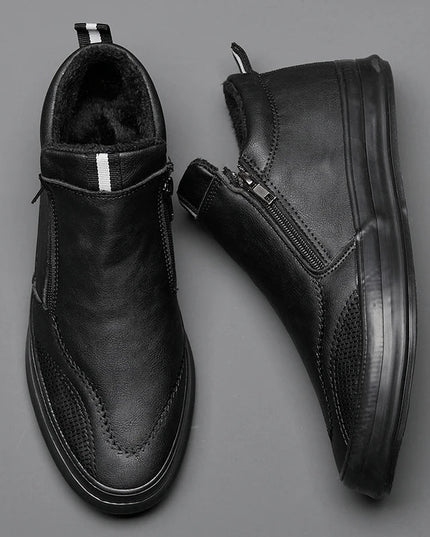 Men's Non-Slip Plush-Lined Leather Sneakers Shoes