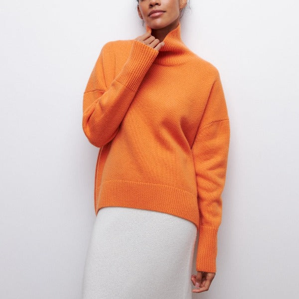 ﻿Agata - Knitted Turtleneck Sweater Orange Sweaters