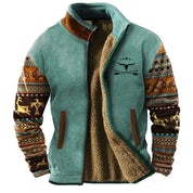 "Outwest" Sherpa Jacket – Ultra Warm Cozy Fleece Outerwear Blue - Patterned Jacket