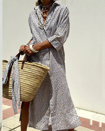 Karina™ | Elegant striped shirt dress Grey Dresses