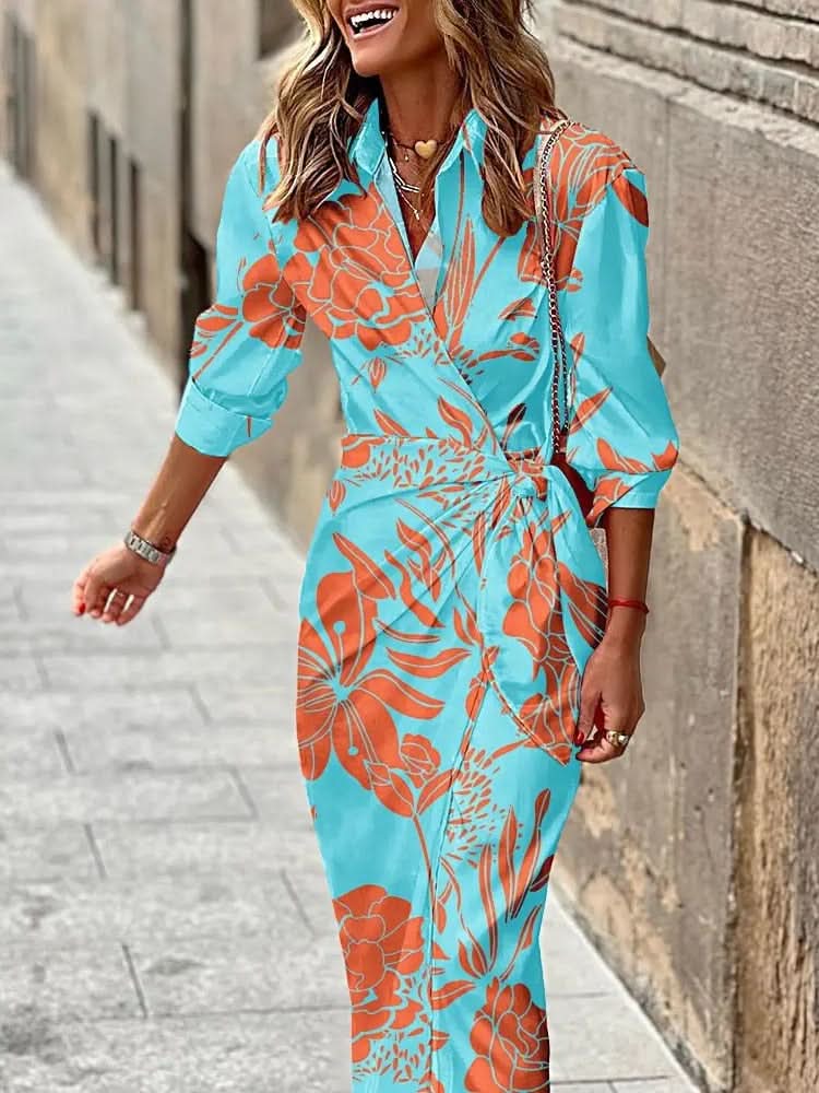 SOLANA | Printed Wrap Dress Turquoise (Almost sold out) Dresses