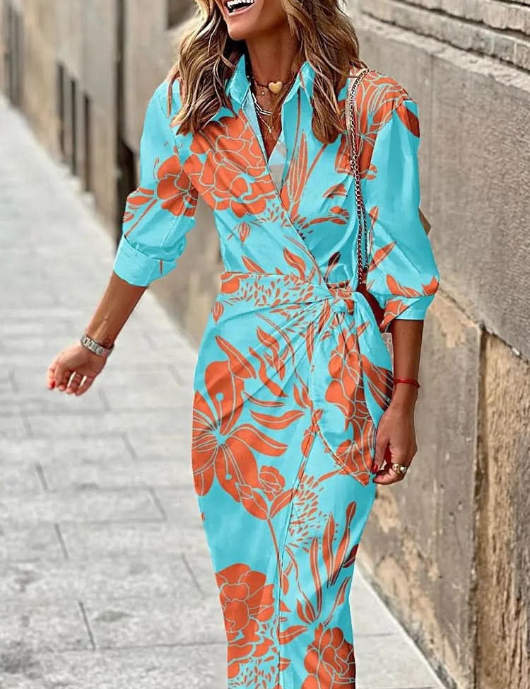 SOLANA | Printed Wrap Dress Turquoise (Almost sold out) Dresses
