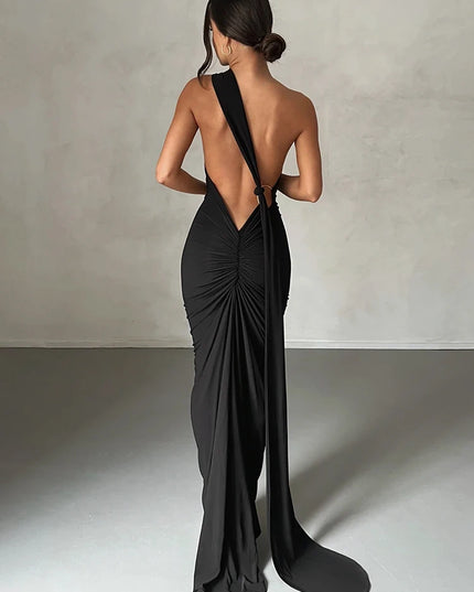 Hugcitar One‑Shoulder Ruched Maxi Dress black Dresses