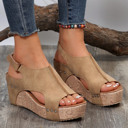 Thalia™ | Stylish Wedge Sandals Khaki Shoes & Sandals