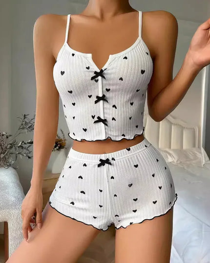 Women’s Love-Print Pajama Set White Black Women's Tops