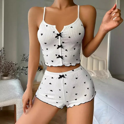 Women’s Love-Print Pajama Set White Black Women's Tops