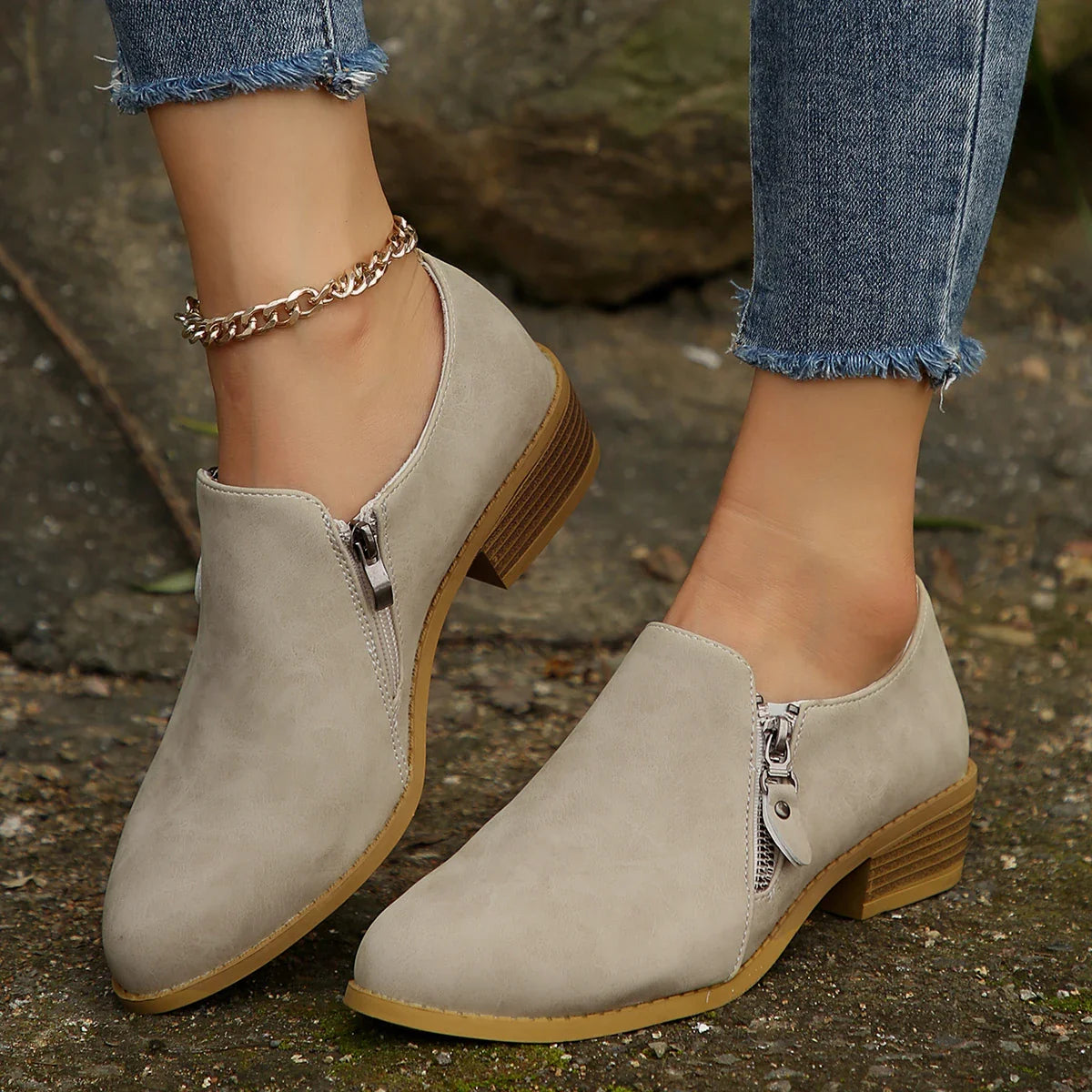 Maia™ | SleekShield Zip-Up Ankle Boots Apricot Shoes & Sandals
