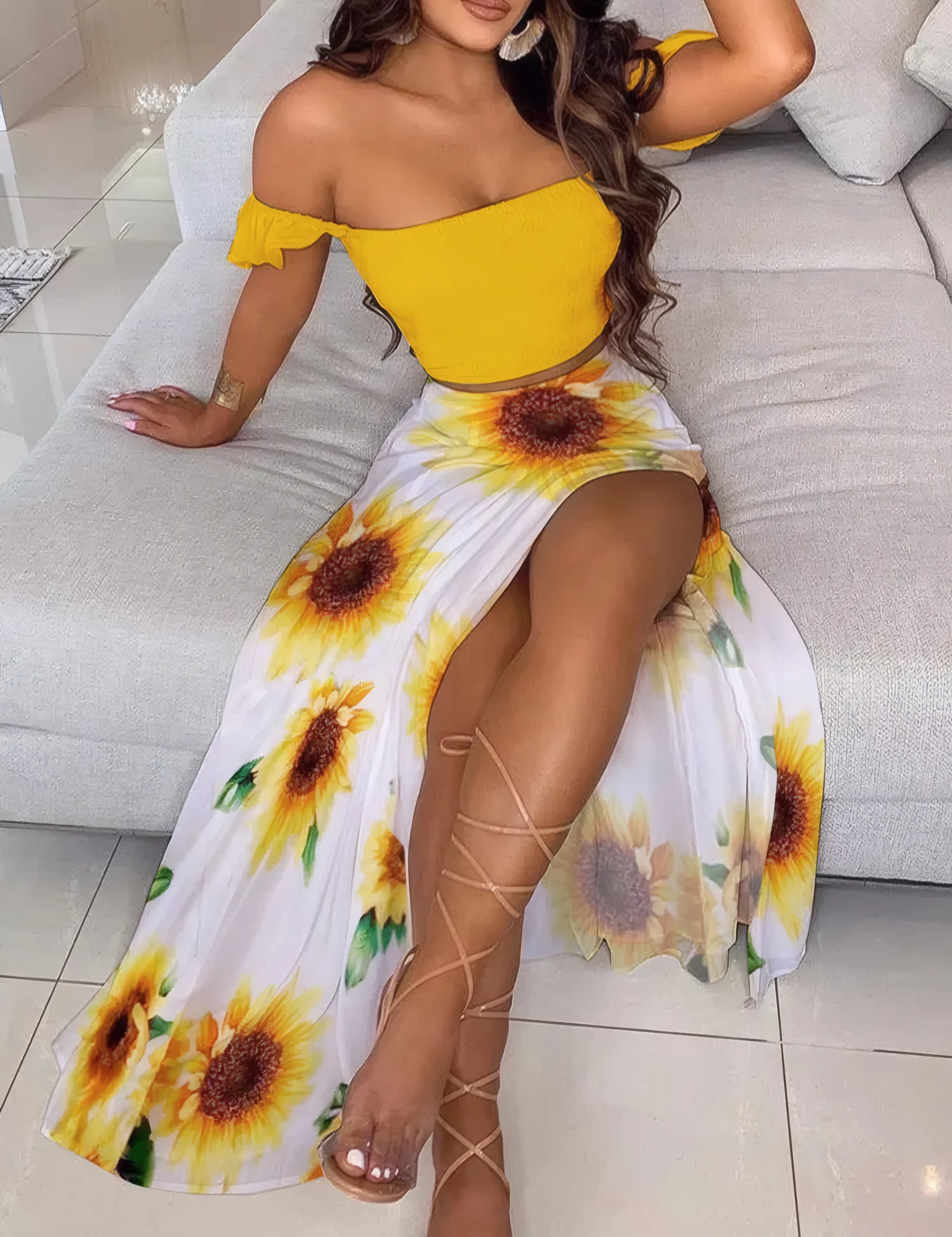 Boho Chic Ensemble Two Piece Set Yellow Sunflower