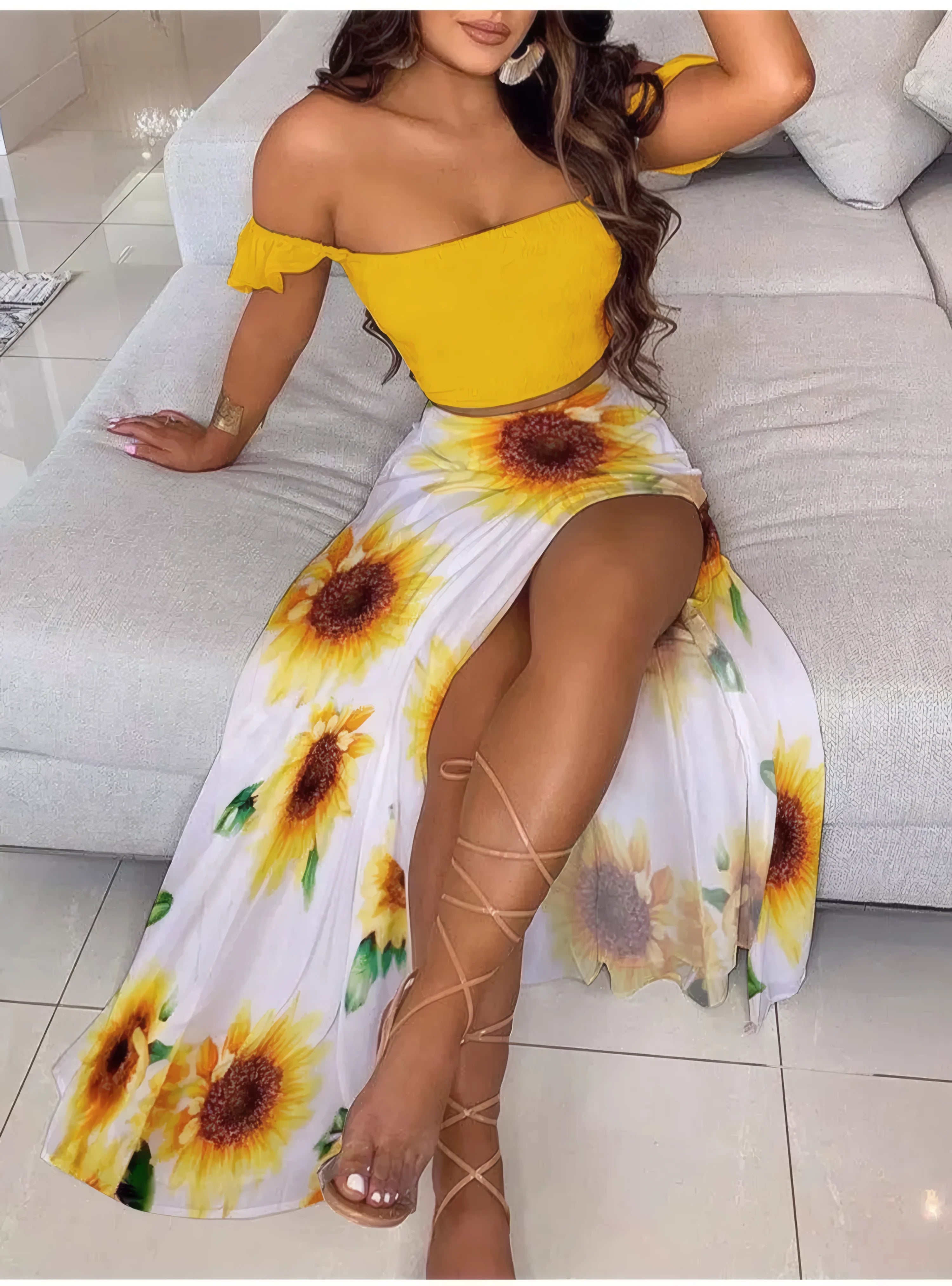 Boho Chic Ensemble Two Piece Set Yellow Sunflower