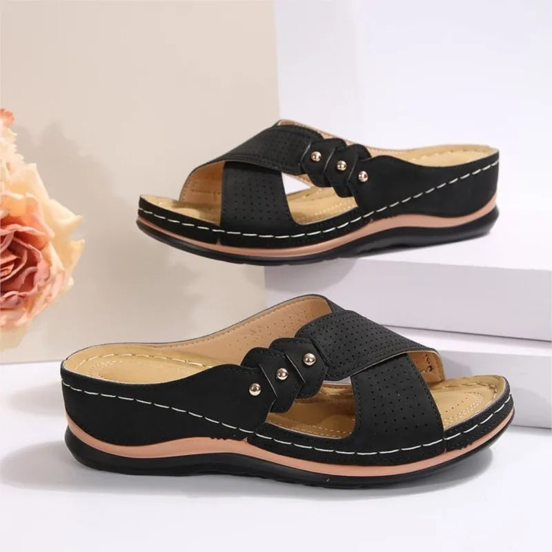 Celeste™ - Genuine Leather Tassel Moccasins Black Sandals