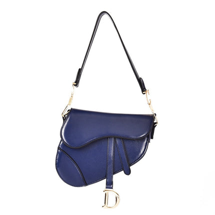 Sophia Women's PU Leather Saddle Shoulder Bag Navy Blue Handbags