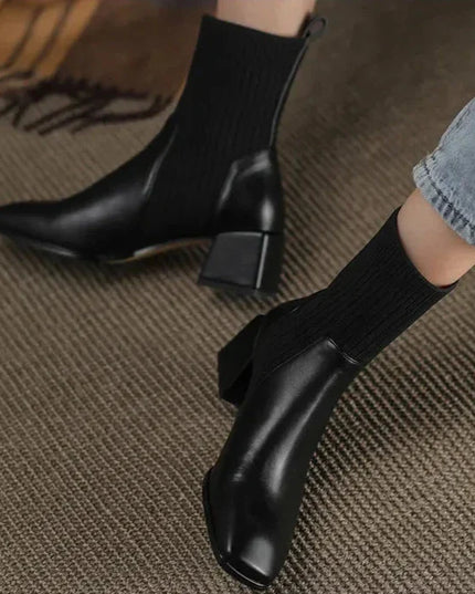 Sleeved Square Toe Boots Women's Footwear