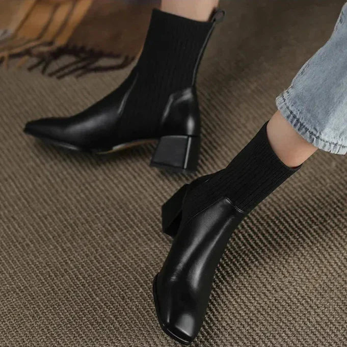 Sleeved Square Toe Boots Women's Footwear
