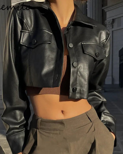 Faux Leather Crop Jacket Women Jacket