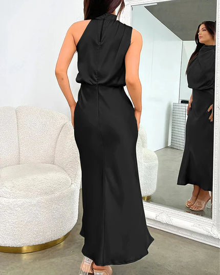 Imelda™ | Long Satin Dress with Halter Neckline Dress