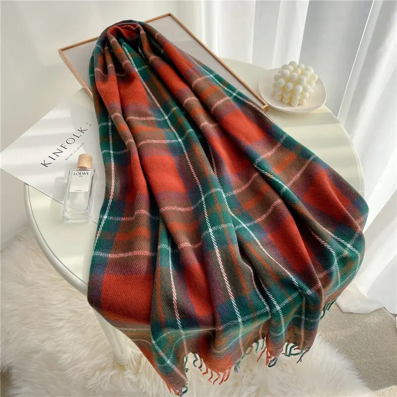 Whisper Plaid Scarf – Ultra-Soft Cashmere Blend Wrap Autumn Ember Women's Clothing