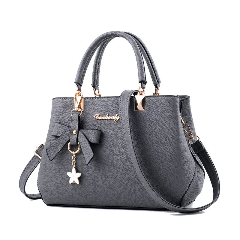 Elegant Women's Messenger Bag with Flower Pendant gray 28cmx11cmx19cm Shoulder Bags