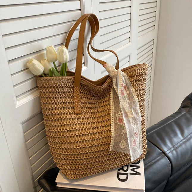 Clara™ | Handmade Woven Tote Bag Khaki 32x14x33cm