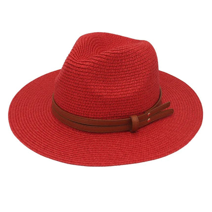 Breathable Straw Panama Sun Hat Red Hats