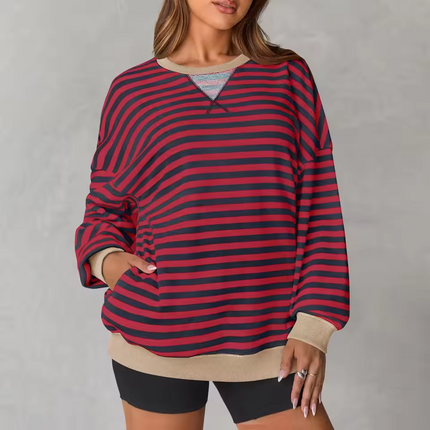 Amaya™ | Oversized Stripes Sweater Red & Black Stripes Sweater