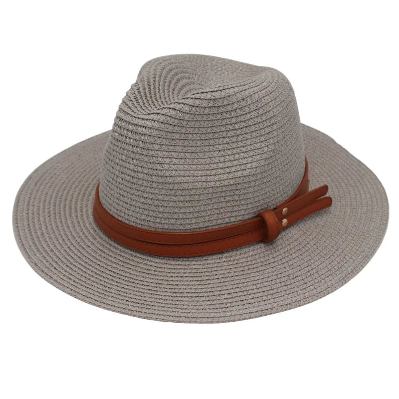 Breathable Straw Panama Sun Hat Gray Hats