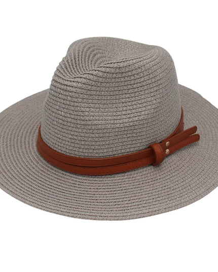 Breathable Straw Panama Sun Hat Gray Hats