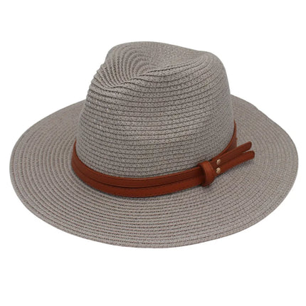 Breathable Straw Panama Sun Hat Gray Hats