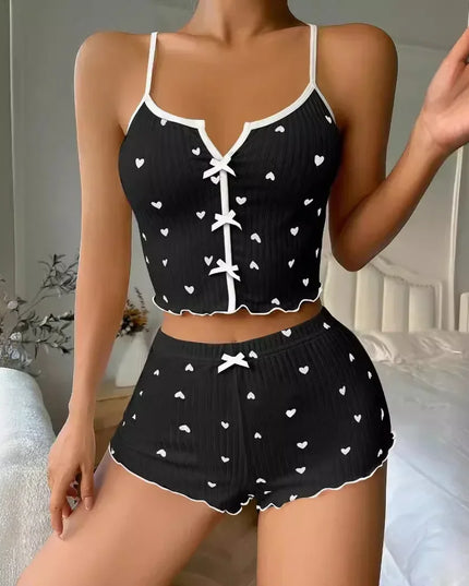 Women’s Love-Print Pajama Set Black White Women's Tops