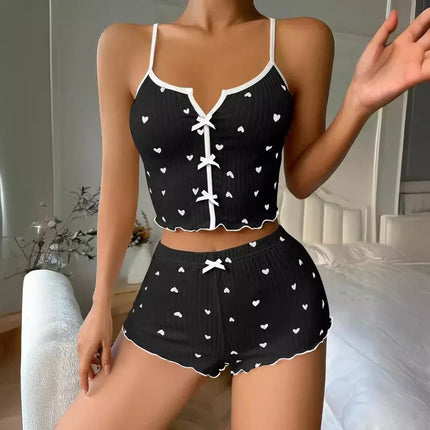 Women’s Love-Print Pajama Set Black White Women's Tops