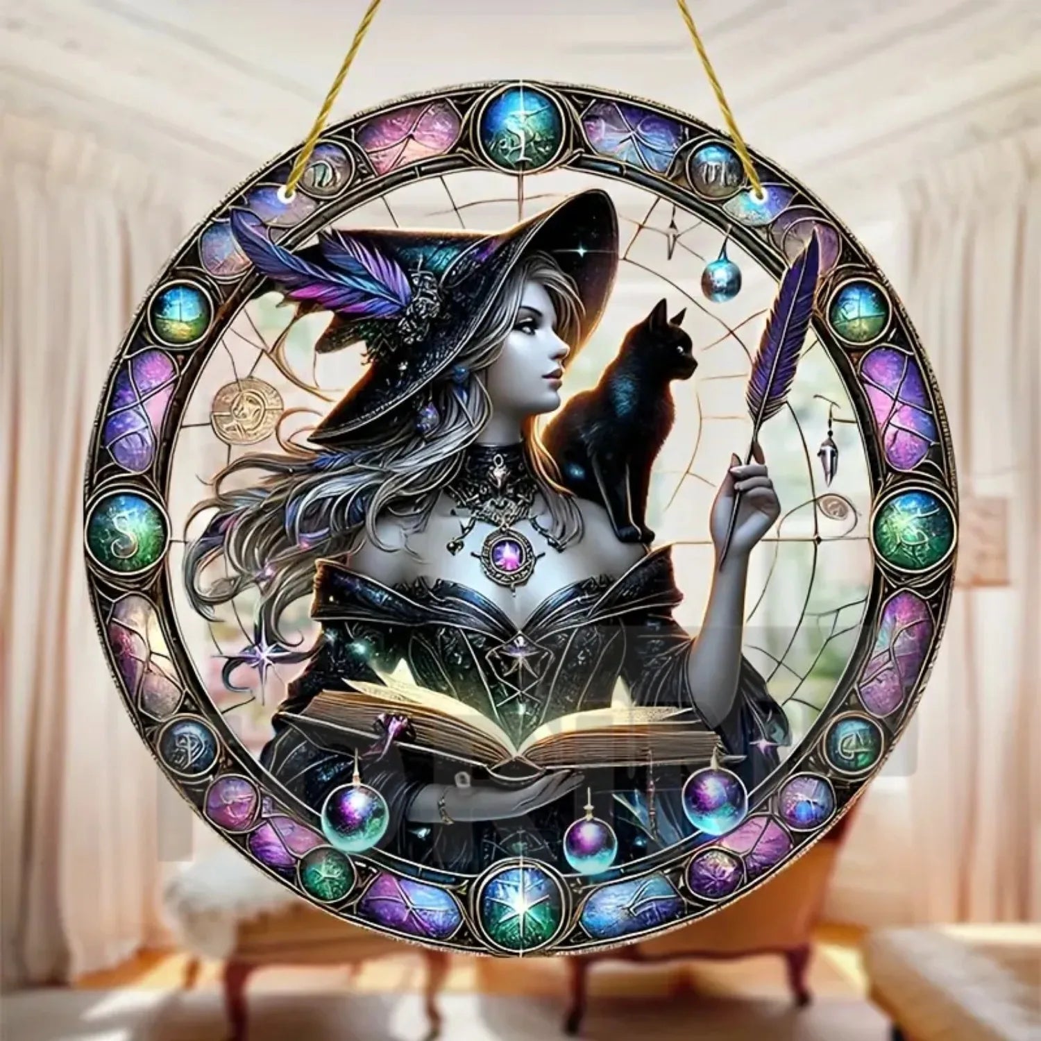 Moonlit Witch & Broom Acrylic Suncatcher 6 Halloween Decorations