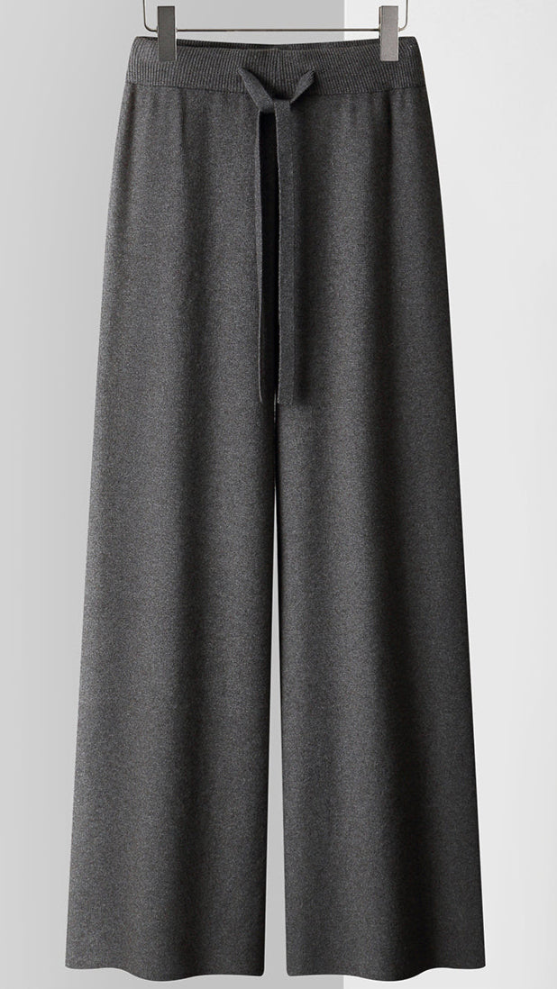 Capri Knit Trousers – Cashmere-Blend Wide-Leg Pants Dark Gray Trousers