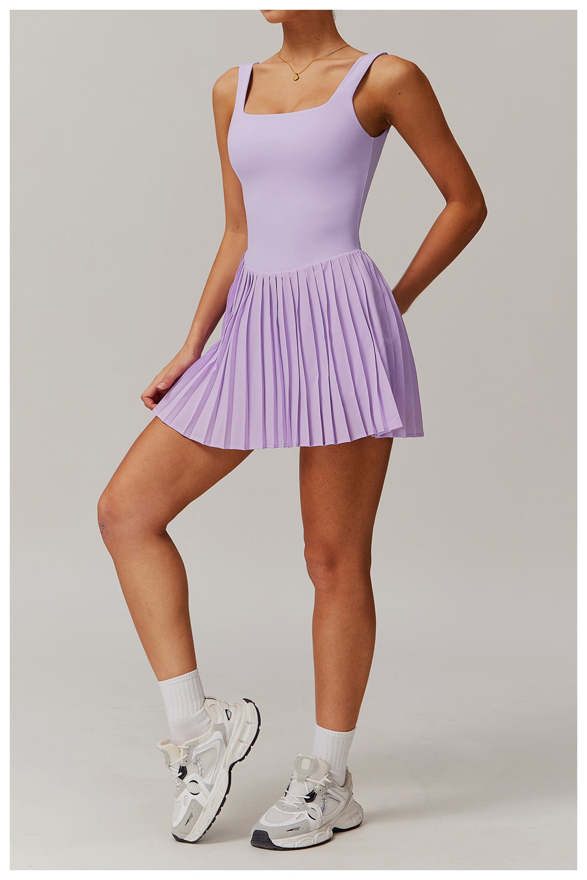 Sporty Pleated Dress – Built-In Shorts Activewear Two-Piece Sports Set