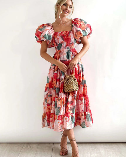 Marguerite | Floral Dress with Tummy Coverage Red Dresses
