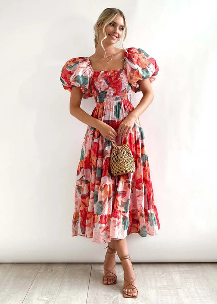 Marguerite | Floral Dress with Tummy Coverage Red Dresses