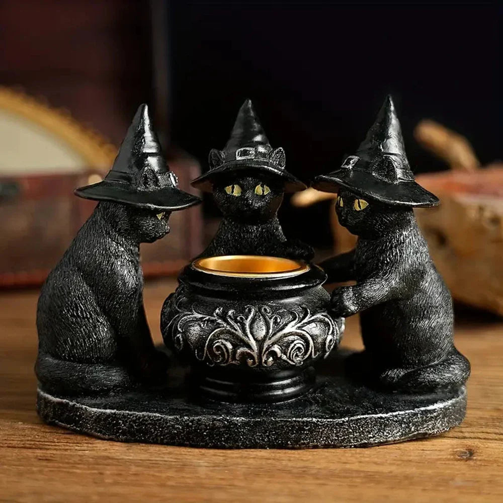 Witches Cat Cauldron Tea Light Holder 1 PCS Halloween Decorations